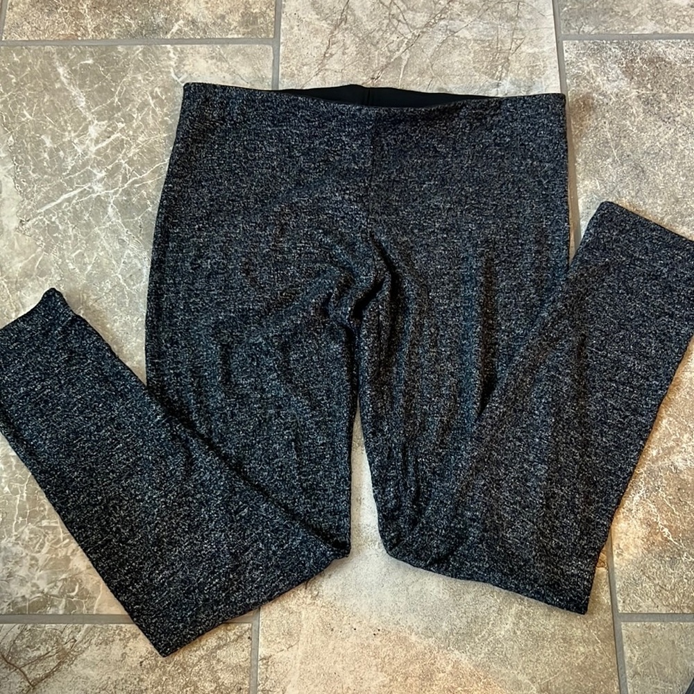 Soft Surroundings Leggings Cozy Cabin Dark Grey Heather Knit Elastic Band Large